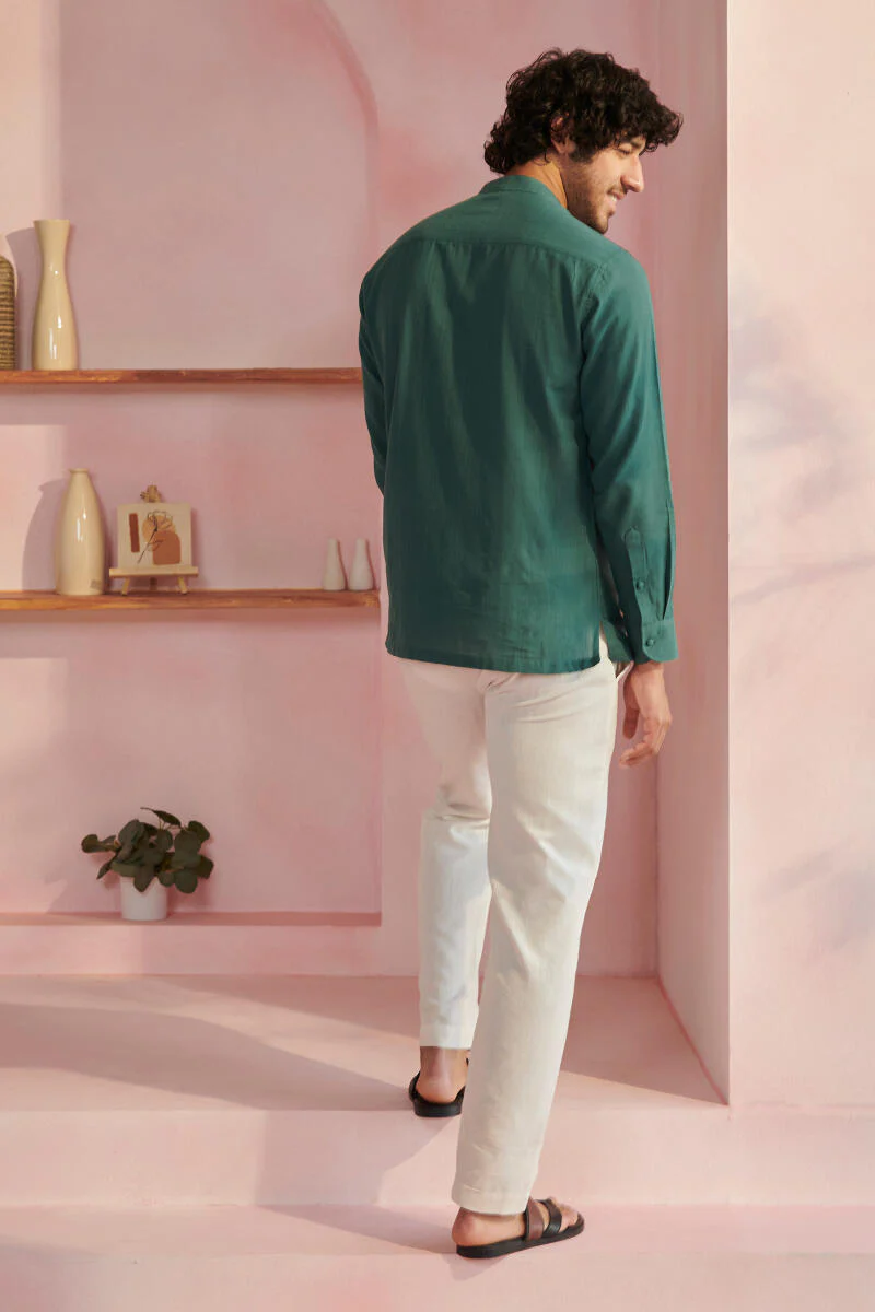 Zaid Pine Green Handloom Shirt - Image 5