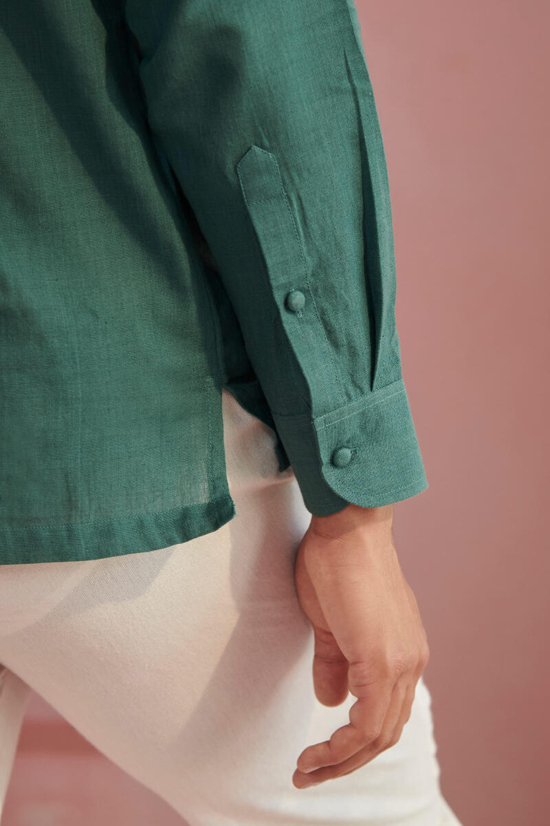Zaid Pine Green Handloom Shirt - Image 4