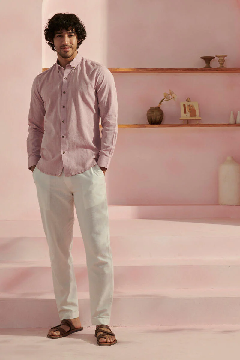Zaid Pink Handloom Shirt - Image 3