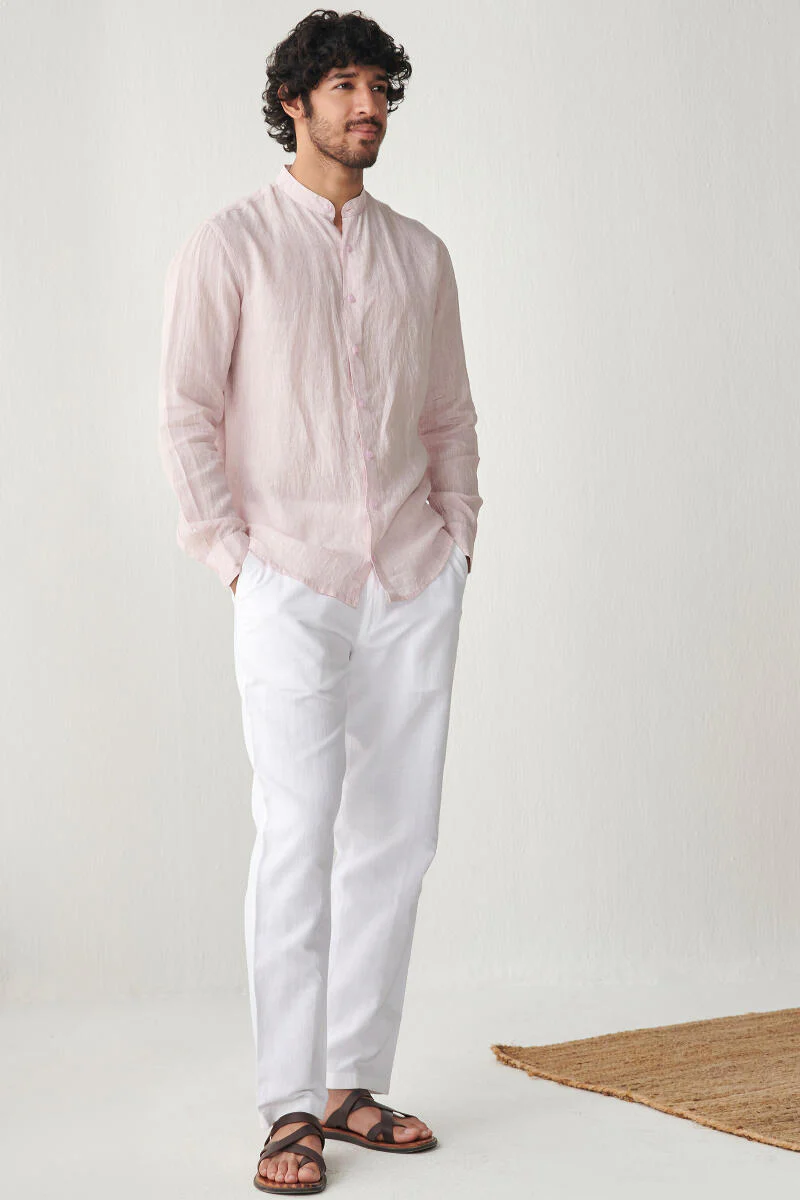 Zaid Pink Linen Shirt - Image 3