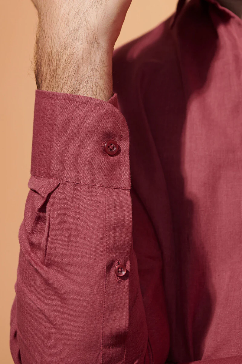 Zaid Red Cotton Linen Shirt - Image 4