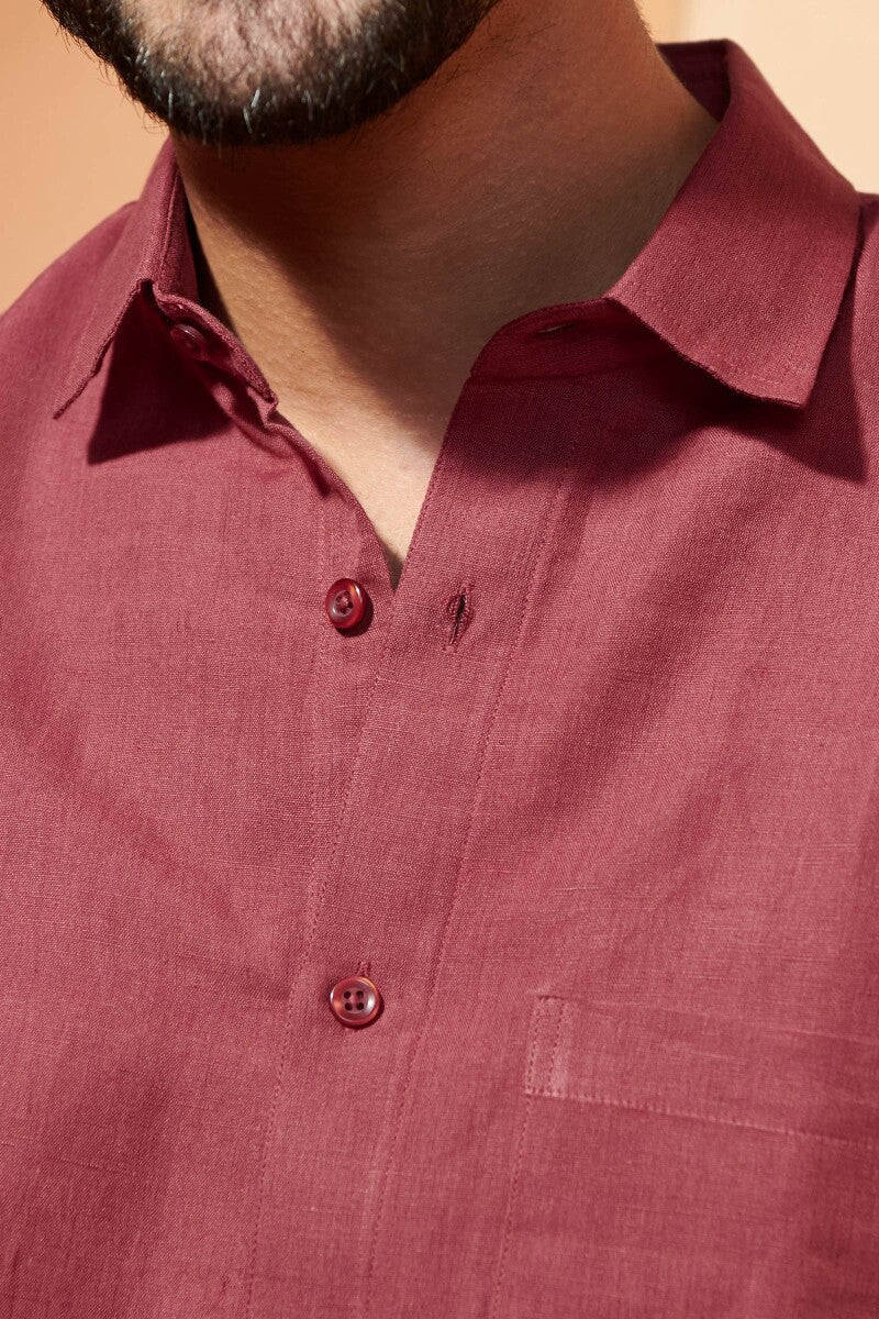 Zaid Red Cotton Linen Shirt - Image 2