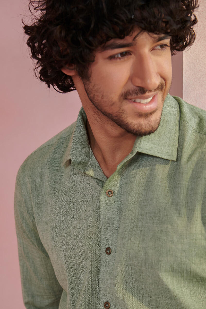 Zaid Sage Green Handloom Shirt - Image 2