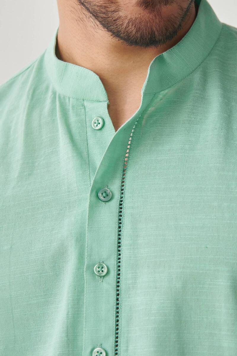 Zaid Sea Green Handloom Kurta - Image 2