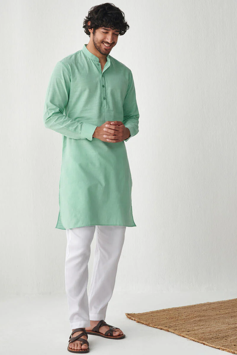 Zaid Sea Green Handloom Kurta - Image 3
