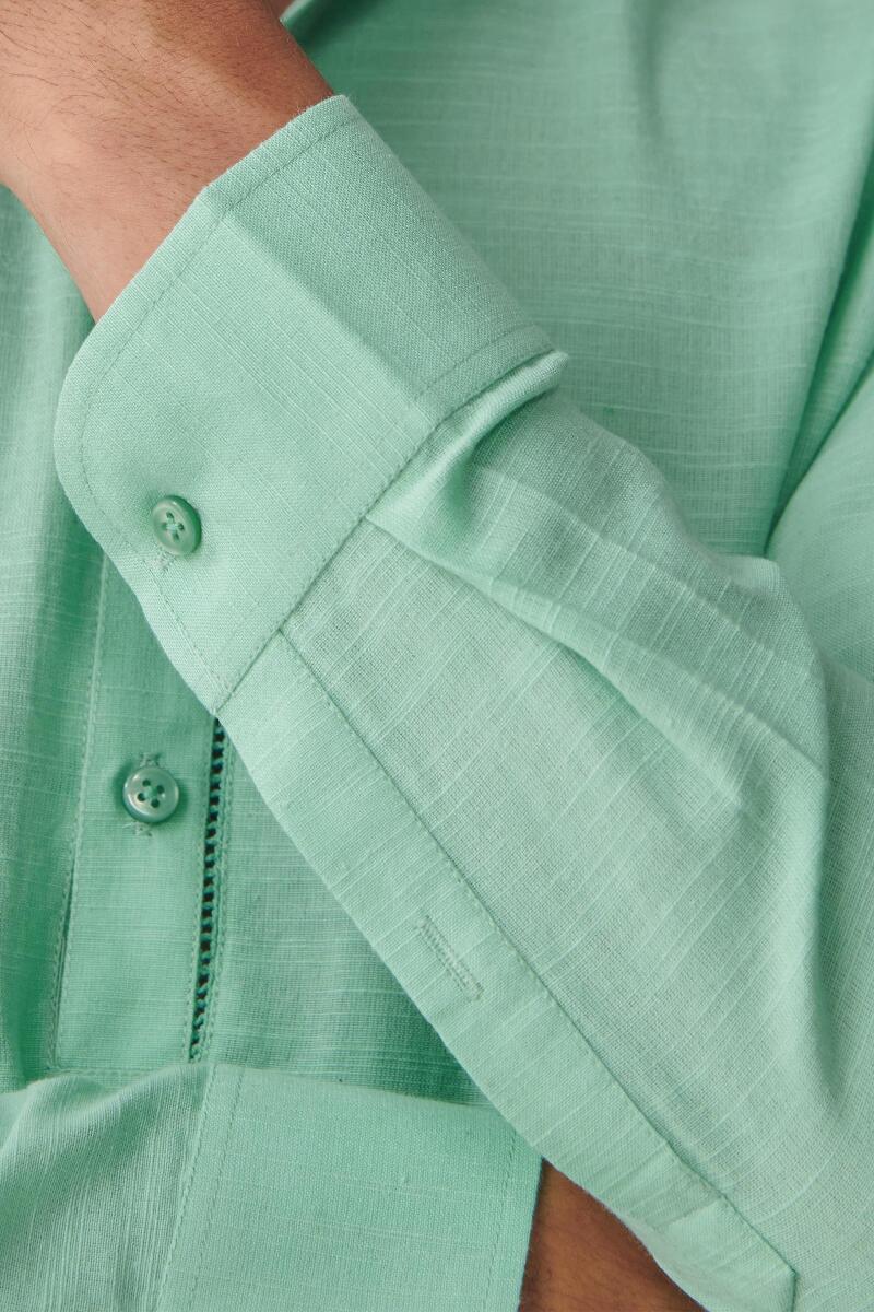 Zaid Sea Green Handloom Kurta - Image 4