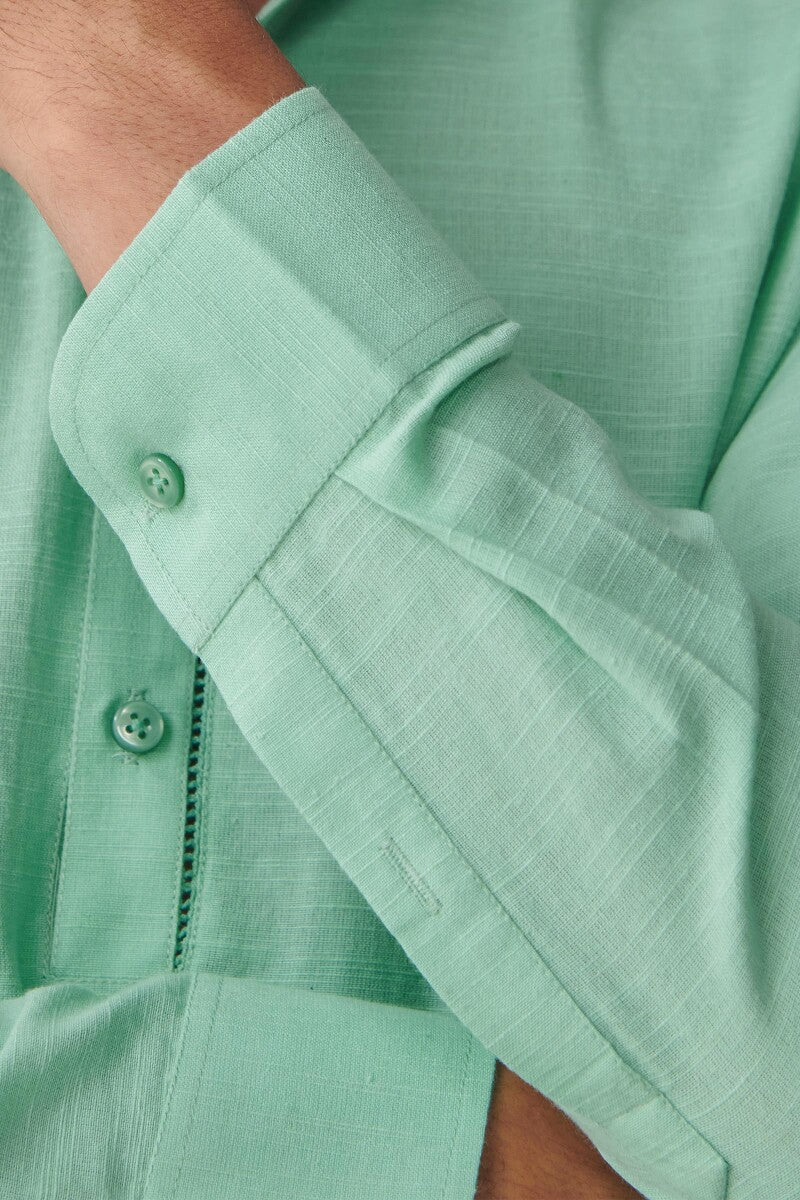 Zaid Sea Green Handloom Kurta - Image 4