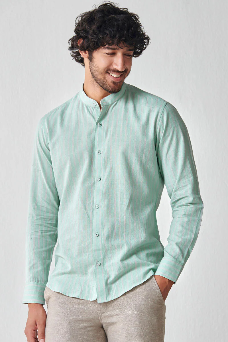 Zaid Sea Green Stripe Handloom Shirt