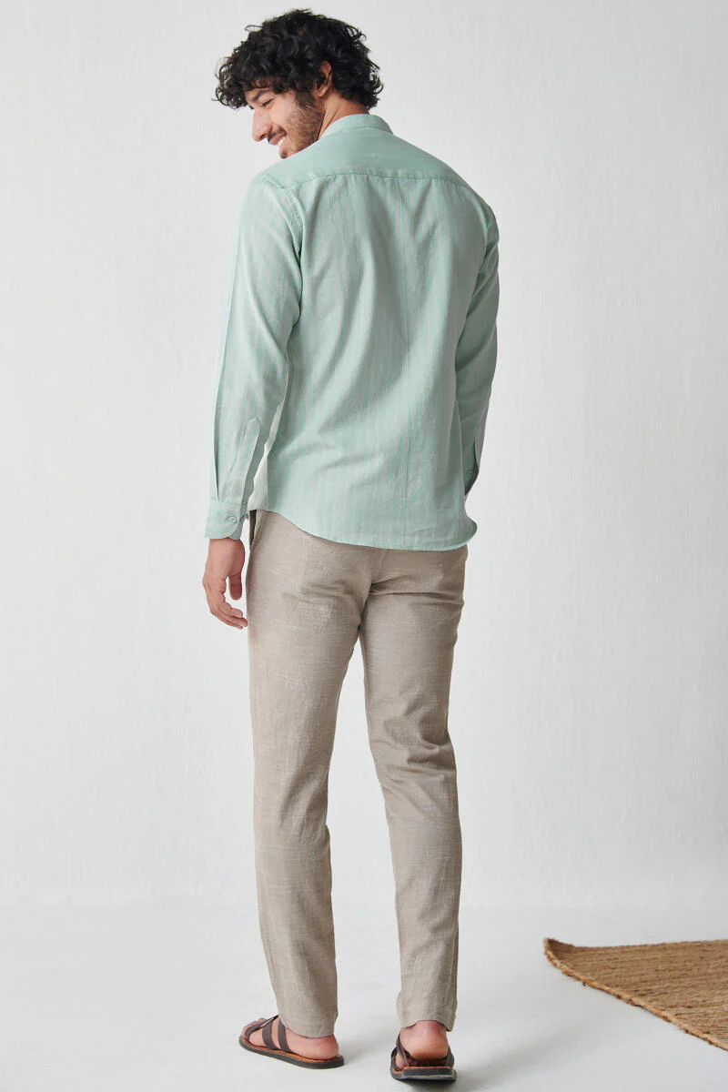 Zaid Sea Green Stripe Handloom Shirt - Image 5