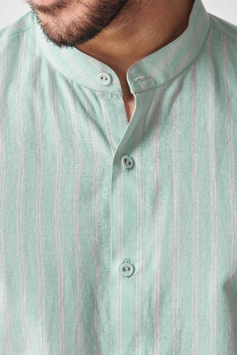 Zaid Sea Green Stripe Handloom Shirt - Image 2