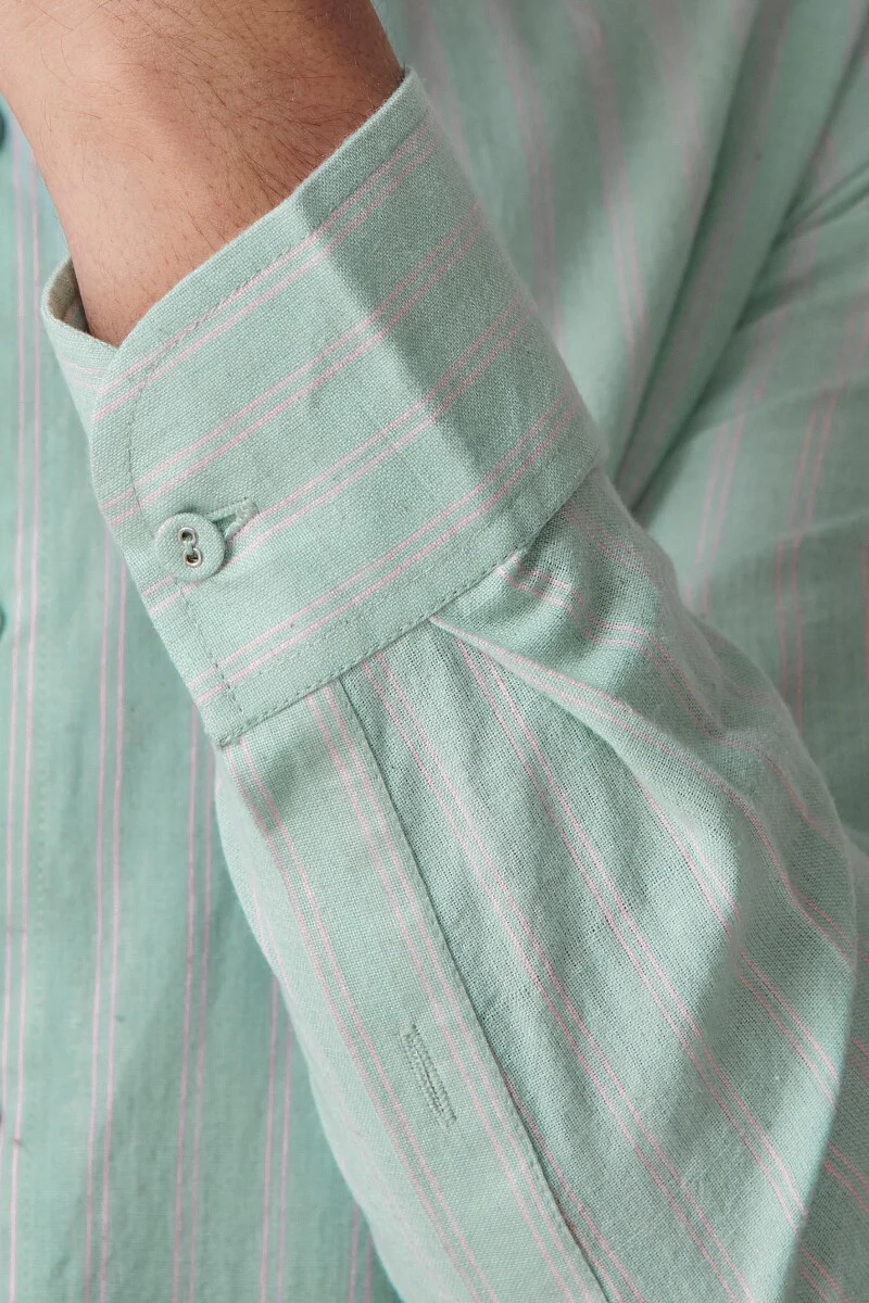 Zaid Sea Green Stripe Handloom Shirt - Image 4