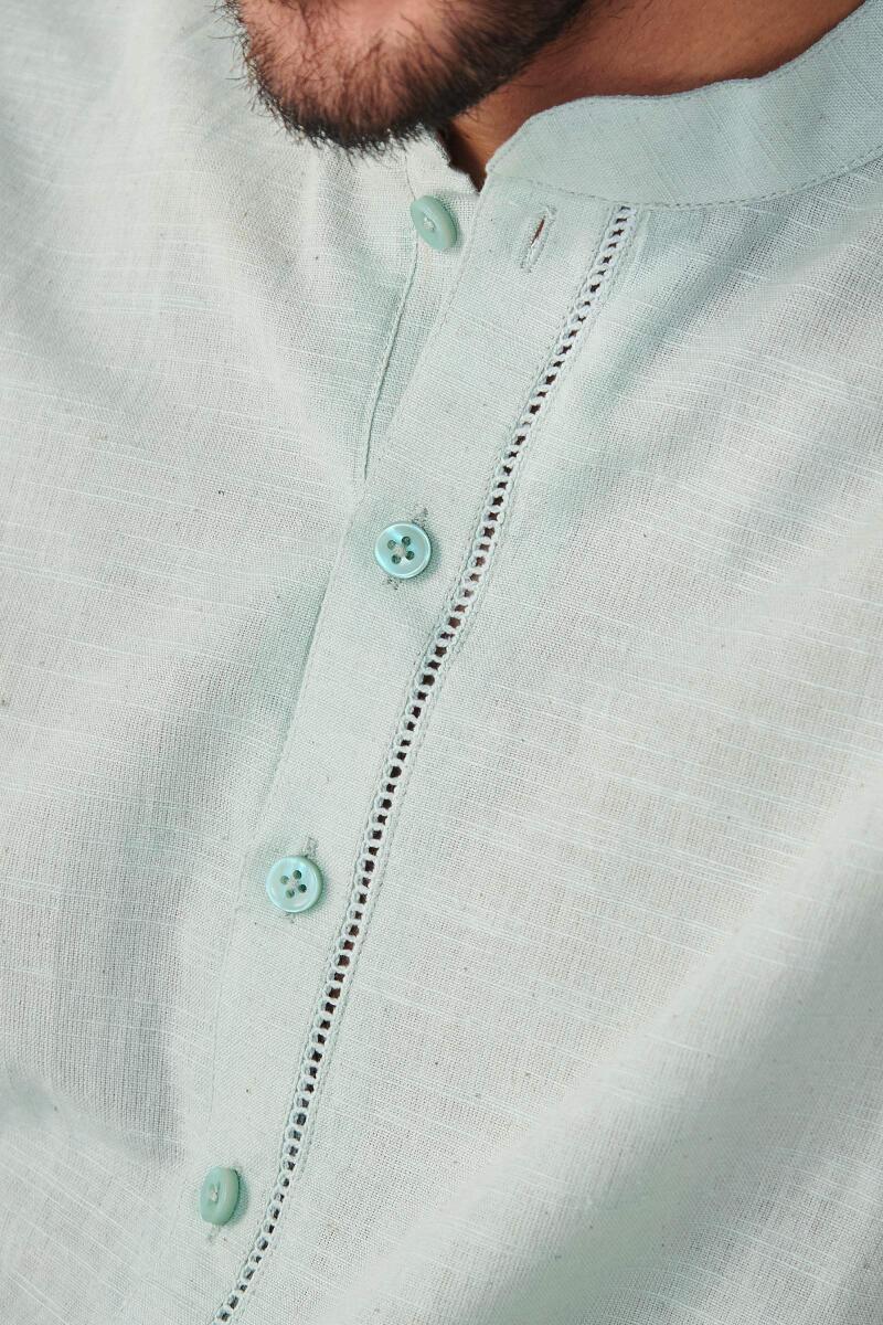 Zaid Sky Blue Handloom Kurta - Image 2