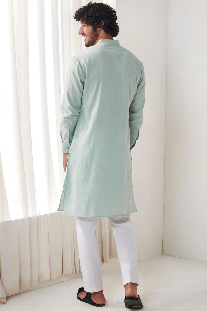 Zaid Sky Blue Handloom Kurta - Image 5