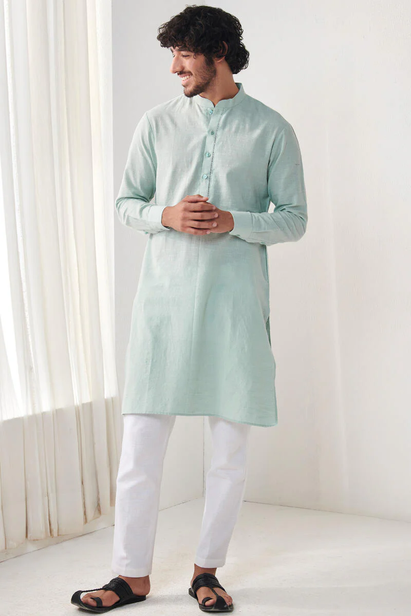 Zaid Sky Blue Handloom Kurta - Image 3