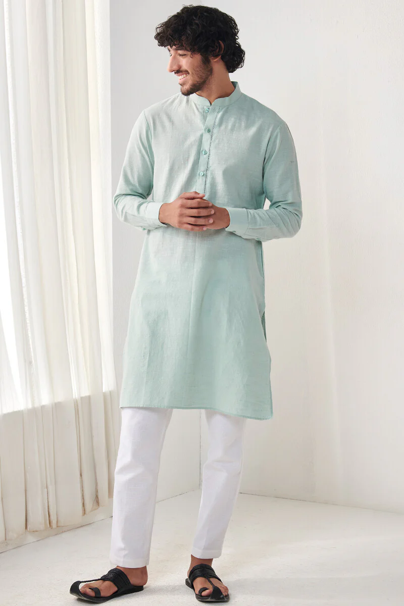 Zaid Sky Blue Handloom Kurta - Image 3