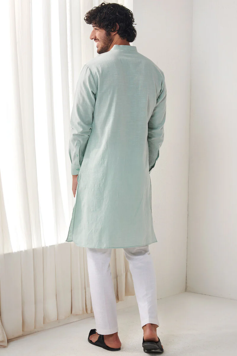 Zaid Sky Blue Handloom Kurta - Image 5