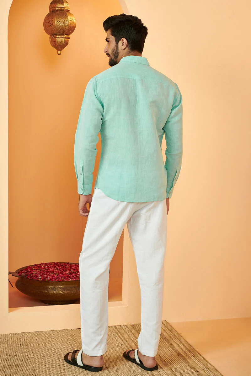 Zaid Turquoise Cotton Linen Shirt - Image 5