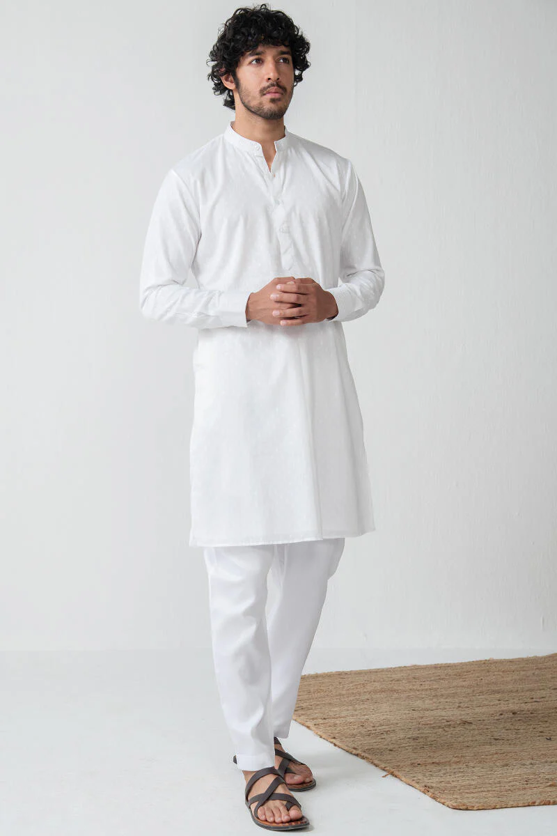 Zaid Vivaan White Ram Buta Kurta - Image 3