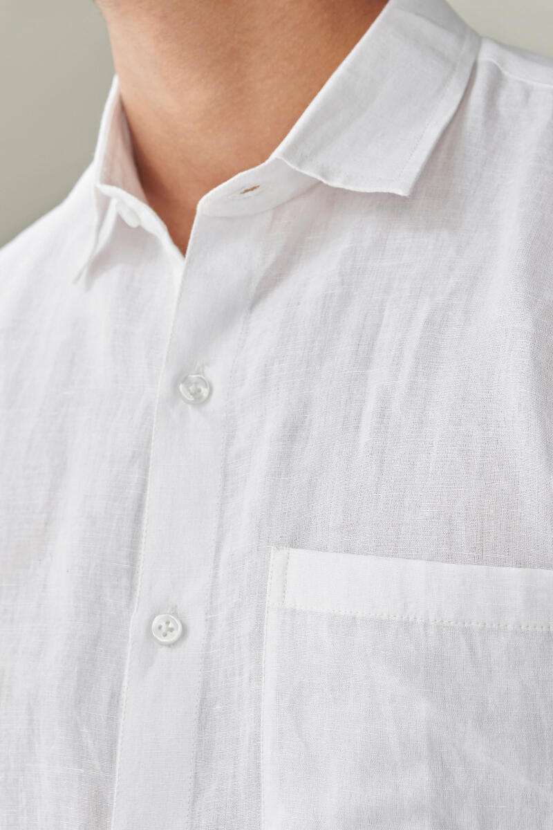 Zaid White Cotton Linen Shirt - Image 3