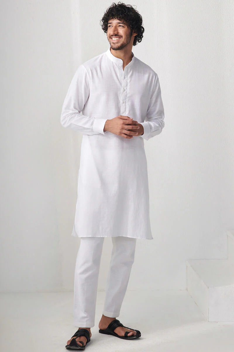 Zaid White Handloom Kurta - Image 3