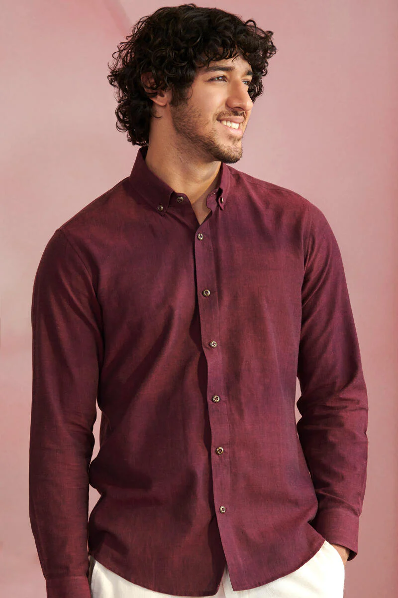 Zaid Wine Handloom Shirt