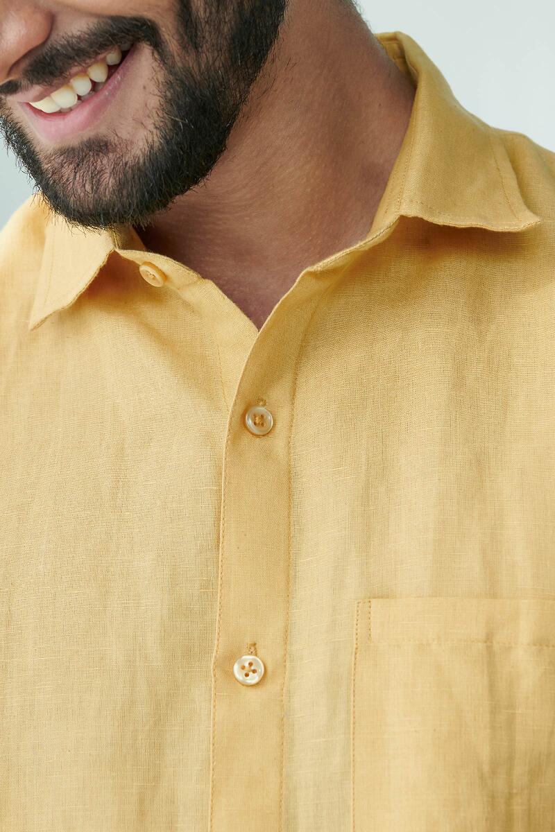 Zaid Yellow Cotton Linen Shirt - Image 3