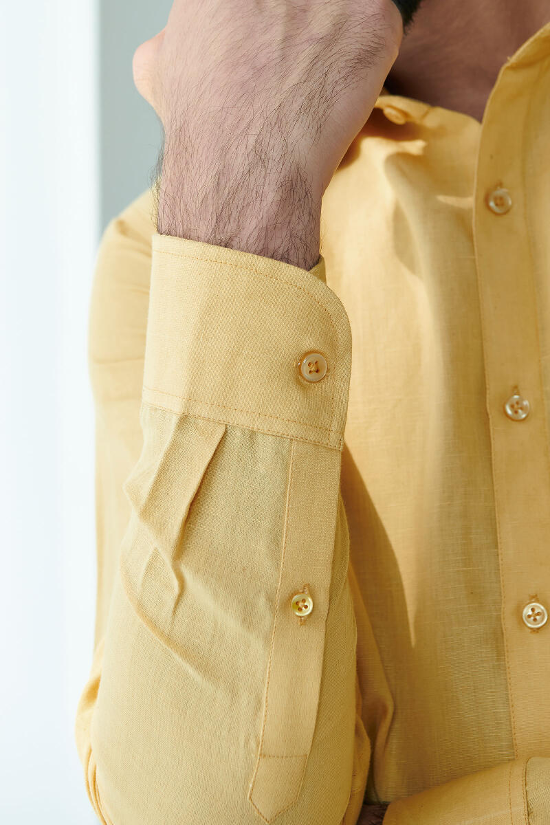 Zaid Yellow Cotton Linen Shirt - Image 4