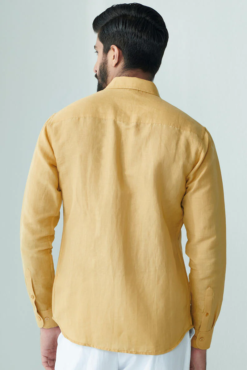 Zaid Yellow Cotton Linen Shirt - Image 5