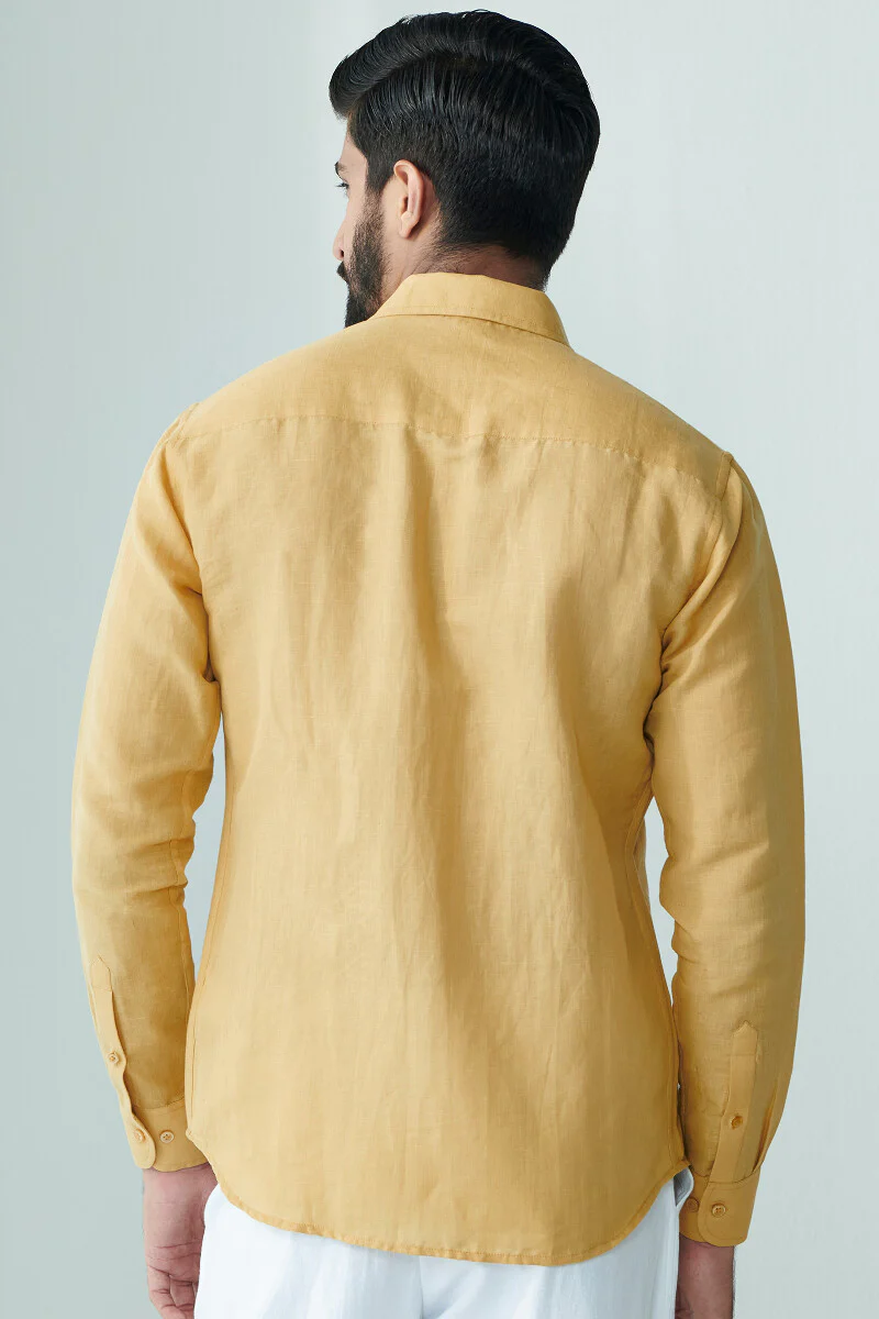Zaid Yellow Cotton Linen Shirt - Image 5