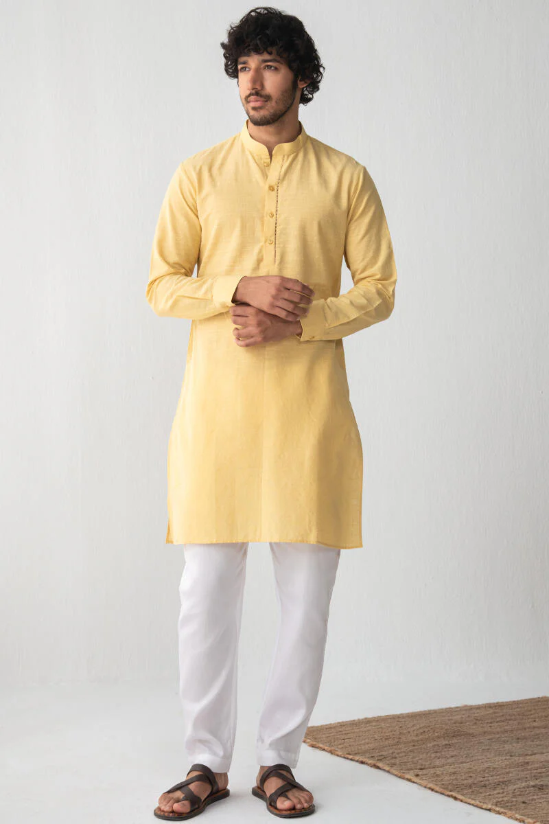 Zaid Yellow Handloom Kurta - Image 3