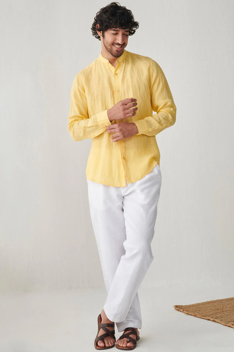 Zaid Yellow Linen Shirt - Image 2